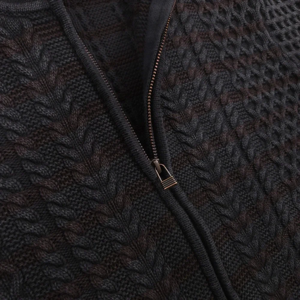 Carbon 2 Cobalt Cardigan Sweater Mens Large Gray Full Zip Cable Knit Heavyweight